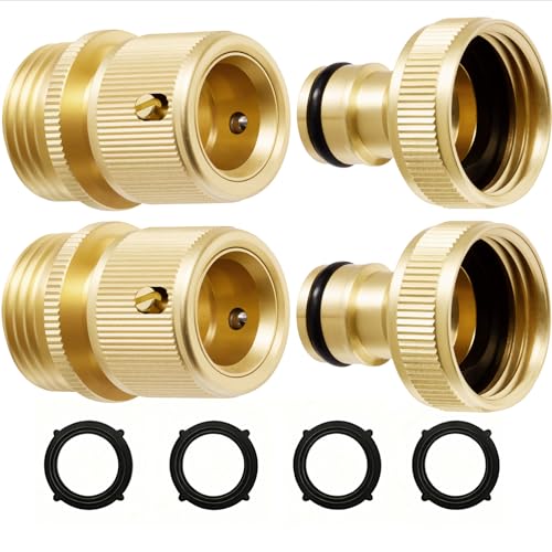 RainPoint Garden Hose Quick Connectors Heavy Duty Solid Brass 3/4 Inch GHT Universal Leak-Proof Fittings for Easy Water Hose Connection (2 Sets)