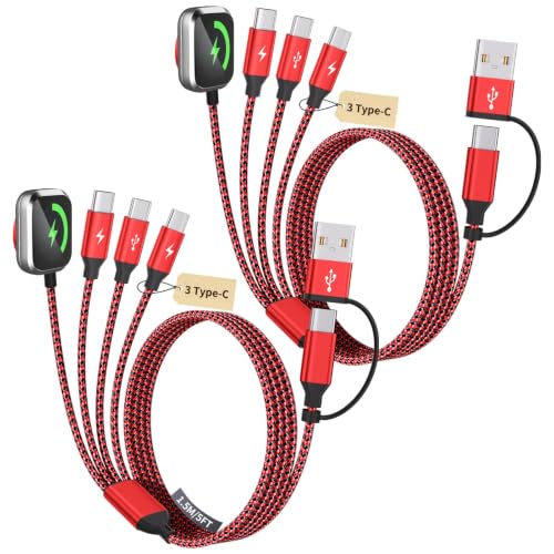 Image of Multi Charging Cable for Multiple Devices with 3Type-C /iWatch Charger, 5FT