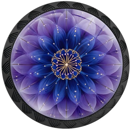 Artinhand Lot de 4 boutons de placard ronds en forme de fleur fractale violette pour armoires de cuisine et de salle de bain