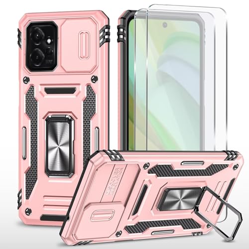 Magnetica Supporto Custodia per Motorola Moto G54.2X Salvaschermo in Vetro Temperato Protezione Fotocamera Militare Antiurto per Moto G54-Oro rosa
