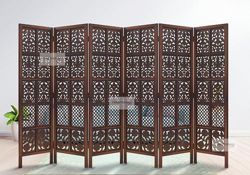 Image of Wooden Room Partition with Stands /Wall Divider for Living Room /Room Divider Wall Separator for Office (6 Panel- Mix)