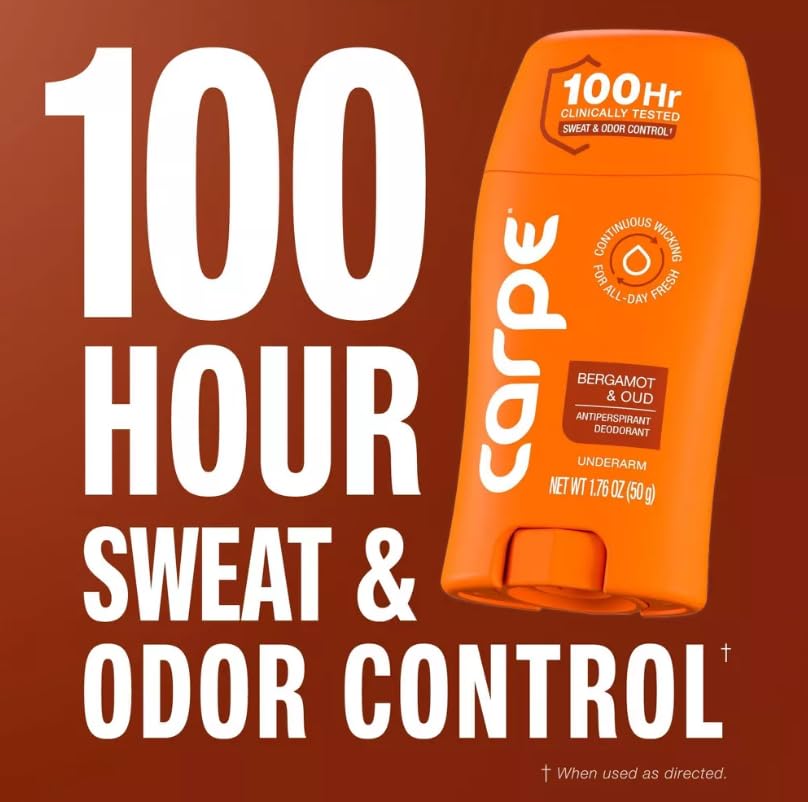 Carpe Men's 100HR Sweat & Odor Control Antiperspirant Deodorant - Bergamot&Oud - 1.76oz: Paraben-Free, Phthalate-Free, Vegan, Cream Form