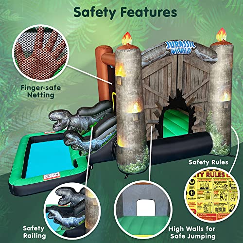 image for Funormous Jurassic World Dinosaur Bounce House Water Slide with Pool, 