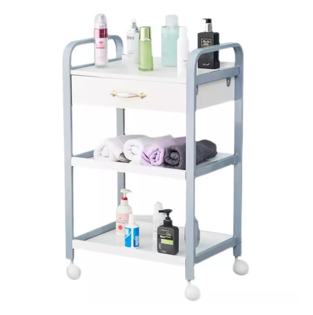 Beauty 3 Tier Beauty Salon Trolley With Drawer Storage Movable Trolleys Rolling Cart With Wheel Trolley(A)