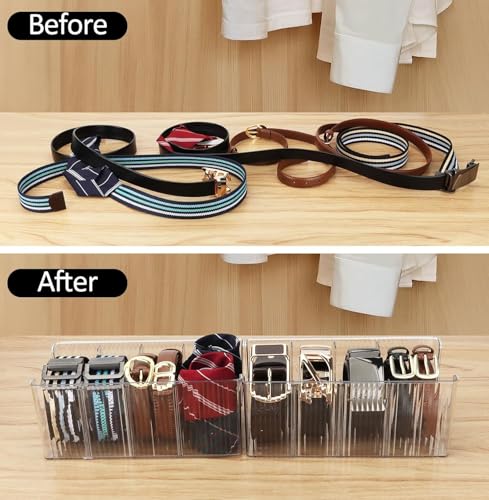 Image of 1 Pack Acrylic Belt Organizer - with Adjustable 4 Compartments & Stackable Design, Clear Storage for Closet and Drawer Organization, Display Case Pantry Cabinet Organizers for Ties,Socks (1)