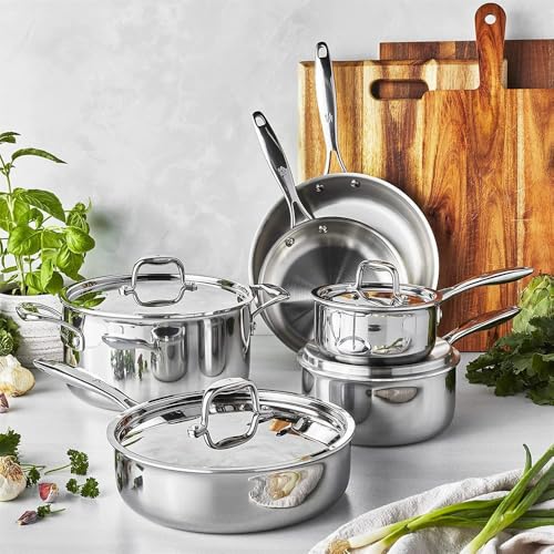 ASerZenith 10 pc 3 Ply Stainless Steel Pots and Pans Set Cookware Set Fry Pan Saucepan with Lid Saute Pan,Stainless Steel - Image 6