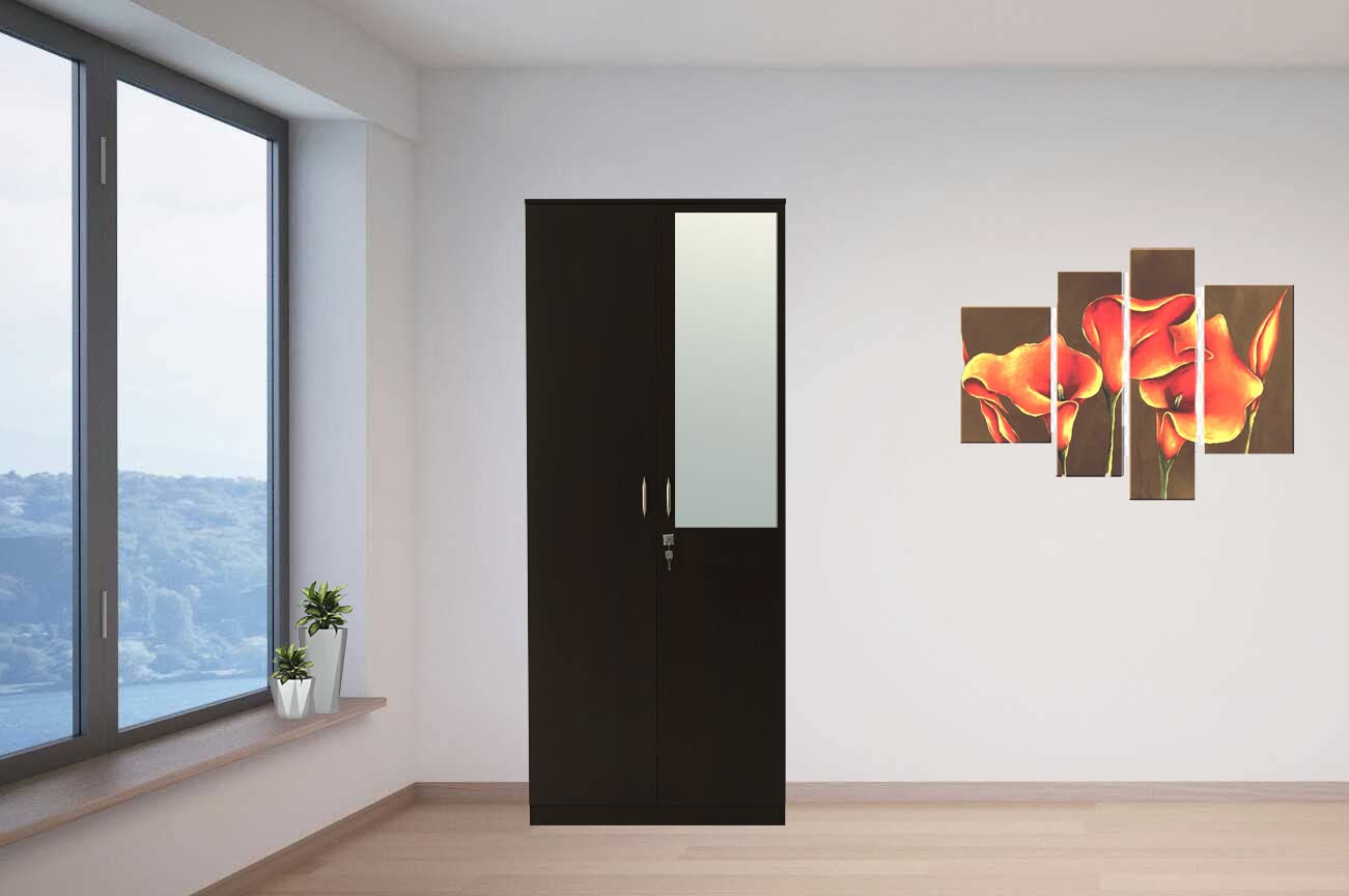 Nilkamal Willy Engineered Wood 2 Door Mirror Wardrobe with 1 Hanging Rod and 2 Shelves | 1 Year Warranty | Bedroom Wardrobe (Color - Wenge, Delivery Condition - Knock Down)-image-30
