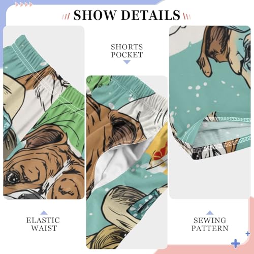 ZZXXB Bulldog with Glasses Boys Long Pants Soft Trousers Elastic Waist Kids Lounge Bottoms with Pockets S-XL4