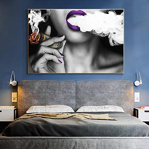 Sexy Girls Smoking Wall Art Posters and Prints Red Lips Girls Canvas Paintings on The Wall Pictures for Living Room 20x30cm Frameless Cover