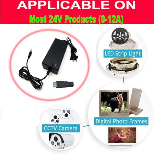 Image of Power Supply, 24V Power Transformers, AC 100-240V to DC 24V 12A Power Supply LED Adapter, 288 Watt Max, for LED Strip Neon Rope String Lights, Computer Project, Recorder, TV Screen