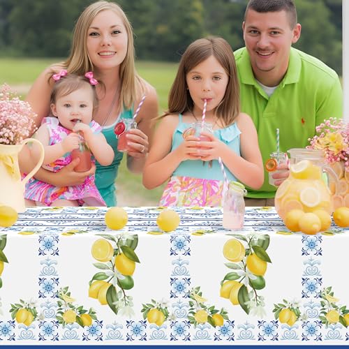 Image of 3-Pack Capri Lemon Table Cover Party Decoration Mediterranean Lemon Pattern Disposable Waterproof Decor Summer Spring Fruit Kid Birthday Dining Picnic Wedding