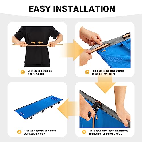 Kingcamp Camping Cot, Folding Portable Heavy Duty Ultralight Cots For Adults Camping Tent Hiking Backpacking Mountaineering Travel Indoor Outdoor Indoor Base Camp With Pillow, Support 265 Lbs. #TOP6