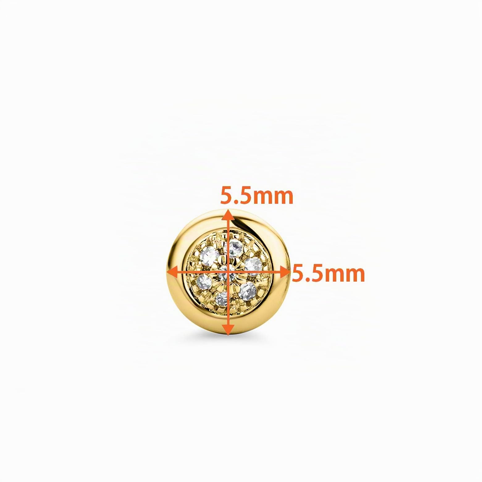 Orovi – Ohrringe aus 9 Ct Weißgold/Gelbgold (375) mit 14 nat. Diamanten im Pavé Brillantschliff (0.03 Ct) – Ohrstecker Gold Damen in Krappenfassung – Damenschmuck allergenfrei & handgemacht (5.5 mm)