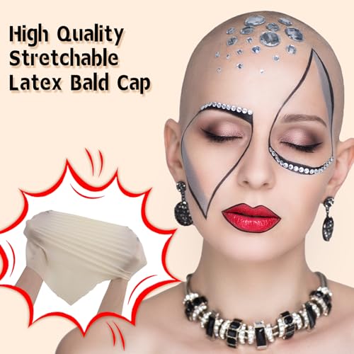 Bald Cap Halloween Makeup Kit for Men & Woman, Complete Bald Cap Costume Character Set, Realistic Bald Cap Kits for Cosplay Make Up, SFX Makeup, Dress-Up Party, Stage, Theater & Film4
