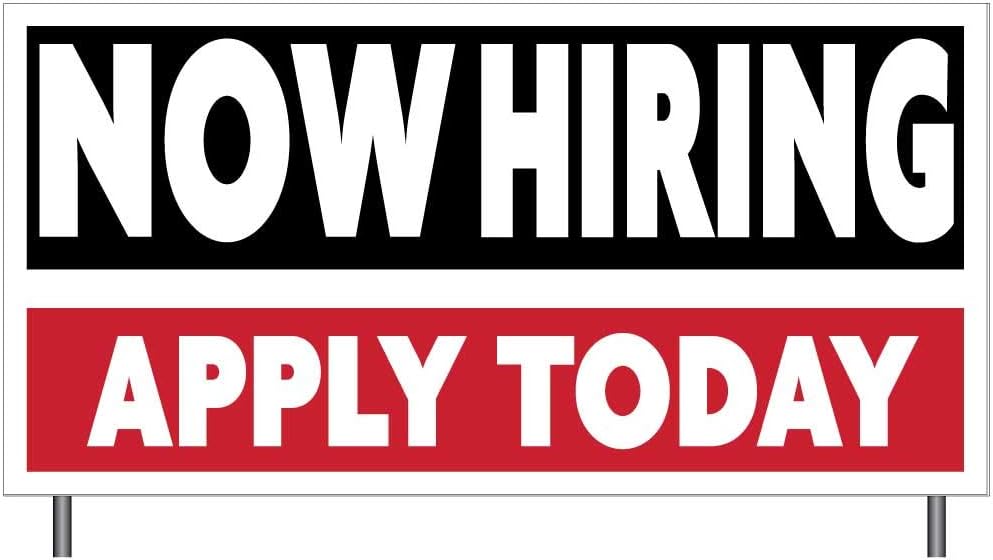 VictoryStore Outdoor Lawn Signs: Now Hiring Yard Sign 12 inches x 24 inches Set of 2 (Fire Red and Black)