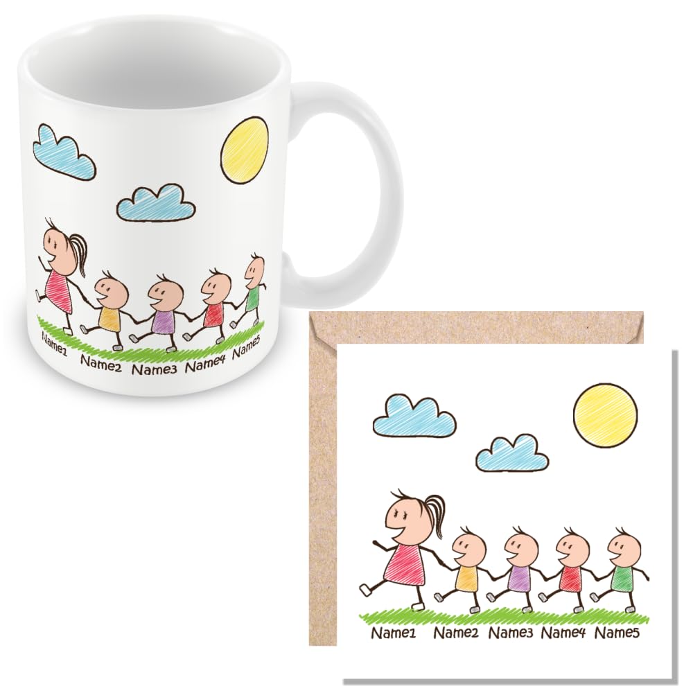 MUGGZ Personalised - Mummy Mug & Card with 4 Kids - Personalise with Names - Gift for Mums - Giftset - Made in The UK — image 1