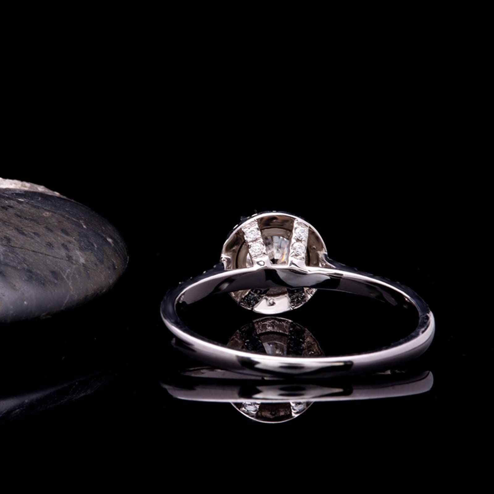 Anillos de piedras preciosas para mujer, oro blanco de 14 quilates/oro blanco de 18 quilates, forma redonda con moissanita de 0,5 quilates/diamante natural | Tamaño del anillo personalizado
