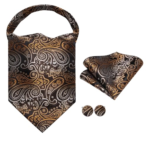 Image of Dubulle Paisley Floral Ascot for Men Self Tie Mens Cravat and Pocket Square Cufflinks Wedding