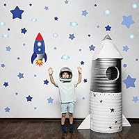 Kasubeso Large Rocket and Star Wall Decals, Outer Space Wall Stickers, Peel and Stick Removable Star Sticker, Art Decor for Kids Boys Bedroom Nursery Living Room,Playroom Classroom Decoration