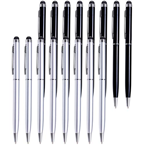 Stylus Pens for Touch Screen, Briout 2 in 1 Capacitive Stylus Pens for Touch Screen Device, 16 Pcs Universal Stylus Pens for iPad, iPhone, Samsung, Android, Kindle, Tablet, (8 Black+8 Sliver)