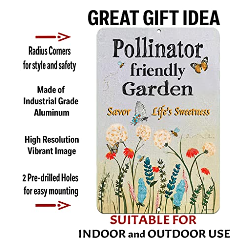 Dyenamic Art Pollinator Garden Metal Sign - Decorative Aluminum Garden Sign - Pre-Drilled Holes For Easy Mounting - 12X18 Bee Decor - Made In Usa #TOP4