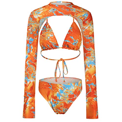 Bikini 3 pièces imprimé avec paréo manches longues CLSDRZC pour femme