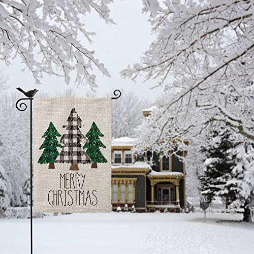 Avoin Colorlife Merry Christmas Garden Flag 12 X 18 Inch Double Sided, Green Buffalo Plaid Evergreen Tree Winter Holiday Yard Outdoor Decoration #TOP1