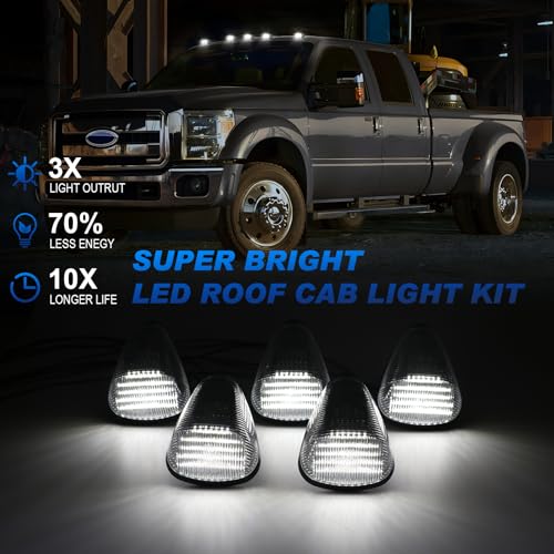 HTZCMOTO LED Cab Roof Marker Lights Compatible with 1999-2016 F250 F350 F450 F550 Super Duty / 2004-2017 F650 F750, Top Cab Clearance Lights for Trucks, Clear Len White Light by HTZCMOTO - Image 4