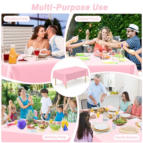Image of 4 PCS Plastic Table Cloth Disposable, 54 x 108 Inches Pink Tablecloth, Plastic Table Cover Rectangle Tablecloth for Baby Shower Decorations and Wedding Party, Tablecloths of Leakproof Home Essentials
