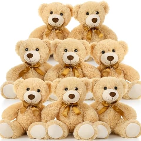 MorisMos Teddy Bear Stuffed Animal 8 Packs 14 in Teddy Bears in Bulk Small Teddy Bear for Centerpiece Baby Shower, Light Brown Cover