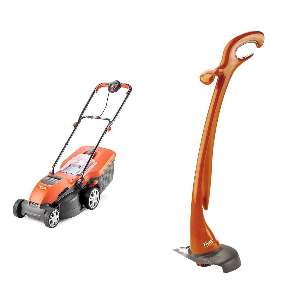 Flymo Speedi-Mo 360VC Electric Rotary Lawn Mower, 1500W, 36cm Cutting Width, 40 L Grass Box, 967663301 & Speedi-Trim Electric Grass Trimmer, 300 W, Cutting Width 25 cm, Orange