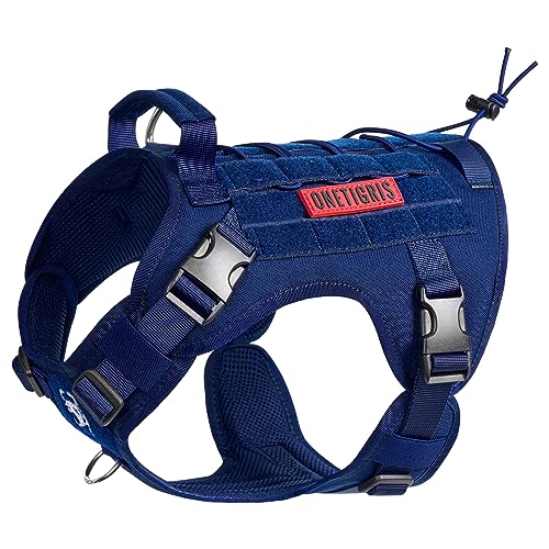 OneTigris Tactical Dog Harness Vest No-Pull Service Dog Vest with Hook & Loop Panels Adjustable Dog Vest Harness for Walking Hiking Training(Blue S)