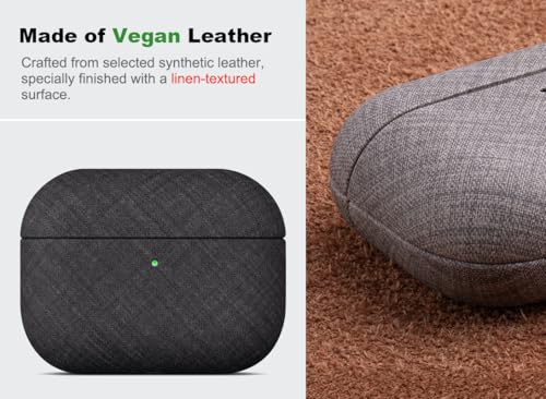 Image of Haobobro Handmade Case - for AirPods Pro 3 Case Cover - Selected Skin-Friendly Vegan Leather, Linen Cloth Style, Drop Protective Hard Cover for AirPods Pro 3rd Generation Earbuds - Black Chambray