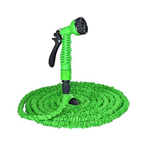 YFZYT 100ft 30m Expandable Garden Water Hose Pipe + Tap Connector + Multifunction Spray Nozzle, 3 Times Expanding Flexible Lightweight Hose for Washing Car/Watering Flowers/Plants - Green Cover