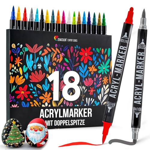 Zenacolor 18 Acrylstifte für Steine wasserfest mit Doppelspitze (feine...