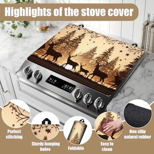 Image of Forest Deer Stove Top Covers for Electric Stove, Wild Animals Electric Gas Stove Pad Heat Resistant Range Cooktop Protector for Home Decor Kitchen 28 inchx20 inch