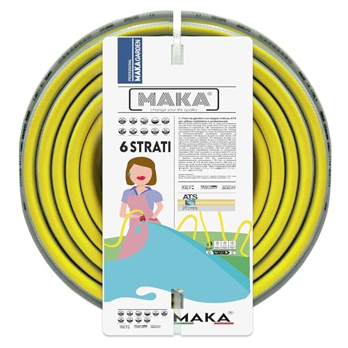 MAKA Tubo Acqua Giardino 1/2 Pollice 15 Metri 6 Strati 12.5mm Pressione 40 Bar Flessibile con Doppio Rinforzo Tessile Retinato Magliato Antitorsione Resiste a Caldo Gelo UV 4 Stagioni Riciclabile (15)
