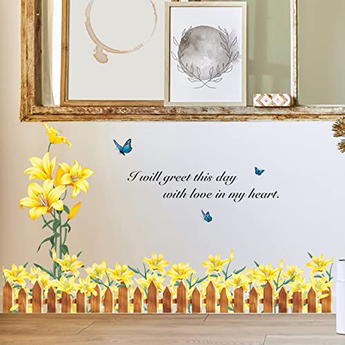 Spring Flowers Wall Stickers Garden Floral Wall Decals Diy Peel And Stick Art Murals For Bedroom Living Room Nursery Classroom Bathroom Playroom Decor (Yellow) #TOP2