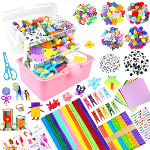 BNUZEIYI Lavoretti Creativi per Bambini DIY Art Craft Set Scatola Lavoretti Bambini a 3 Strati Scovolini Materiali per Scuola Regali Giochi Creativi Ragazzo Ragazza 4-8, 8-12 Anni, Rosso