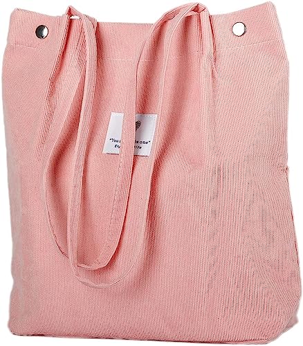 Kawn® Women Corduroy Tote Bag Canvas Shoulder Purse Reusable Shopping Bag Grocery Bag Large Capacity Washable Handbag Girls Shoulder Bag with Inner Pocket For Daily Use Work Travel