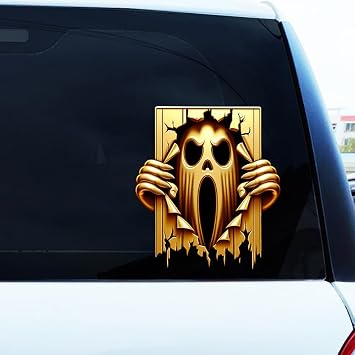 Horror Skeleton Window Stickers, Removable Double Sided Skeleton Tear Peeking Stickers Wall Art Decals Waterproof Window Clings Auto Motorcycle Laptop Bumper Stickers Gold Ghost