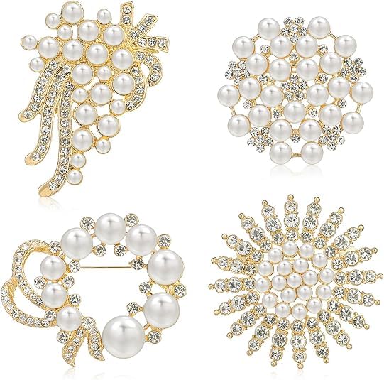 4Pcs Flower Brooch Pin for Women, Elegant Golden Faux Pearl Rhinestone Decorative Brooches, Multi-Style Saree Brooch for Women, Butterfly & Floral Lapel Pins for Dress Saree Suit Scarf Accessories-image-31