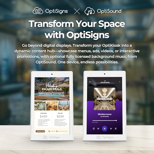 Image of OptiSigns OptiKiosk 10 - Countertop Digital Signage Kiosk, 10.1 inch HD Touchscreen Display with Wi-Fi, Ethernet & Bluetooth, Software, Optional Background Music