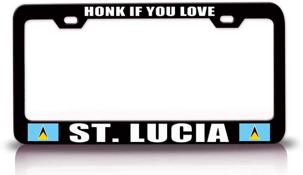 HONK IF You Love ST Lucia Flag Metal Car SUV Truck License Plate Frame Bl b54