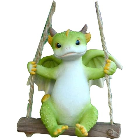 Gemmia Miniature Fairy Garden Dragon Figurines Swing Dragon Statue Cover