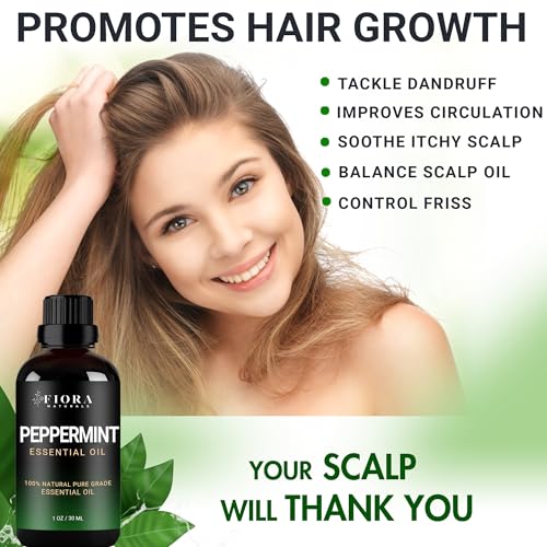 Image of Peppermint Essential Oil by Fiora Naturals - 100% Pure Peppermint Oil for Hair Growth, Skin and Scalp Acne, Diffuser, DIY soap, and Candle Making. Pure Mentha Piperita Oil