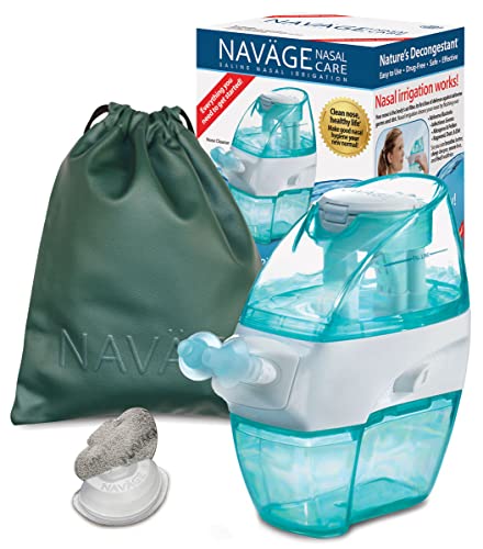Navage Nasal Care Starter Bundle: Nose Cleaner and 20 SaltPod Capsules with Green Travel Bag