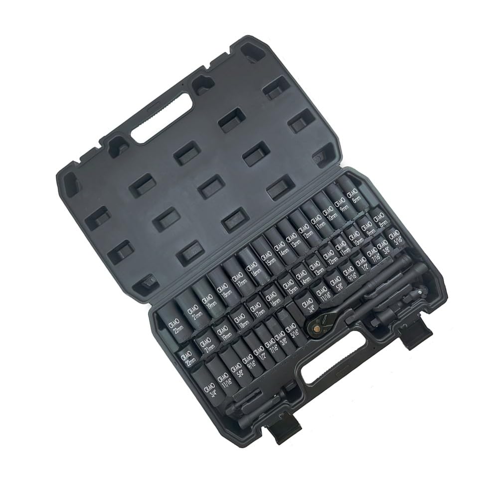 SPORTARC Set di chiavi a bussola, a cricchetto, meccanismo a 72 denti, in lega, 50 pezzi, con custodia, per riparazione automobilistica, meccanici professionali