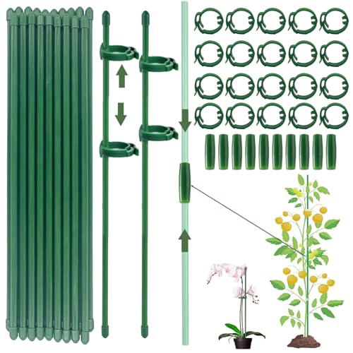 Tutores para Plantas, Tutor Jardin, 20 Piezas tutores para orquideas, Palos para Plantas con 20 Clips para Plantas, con 10 Tubos de Extensión, Tutor Plantas, Estacas para Jardin(90 PCS)