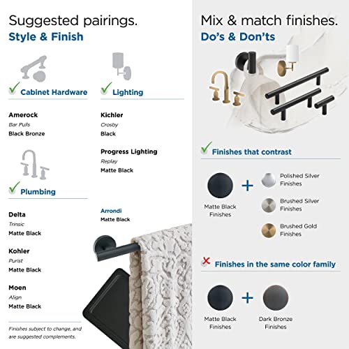 Image of Amerock Arrondi 7-1 /4 inch Matte Black Single Post Toilet Paper Holder
